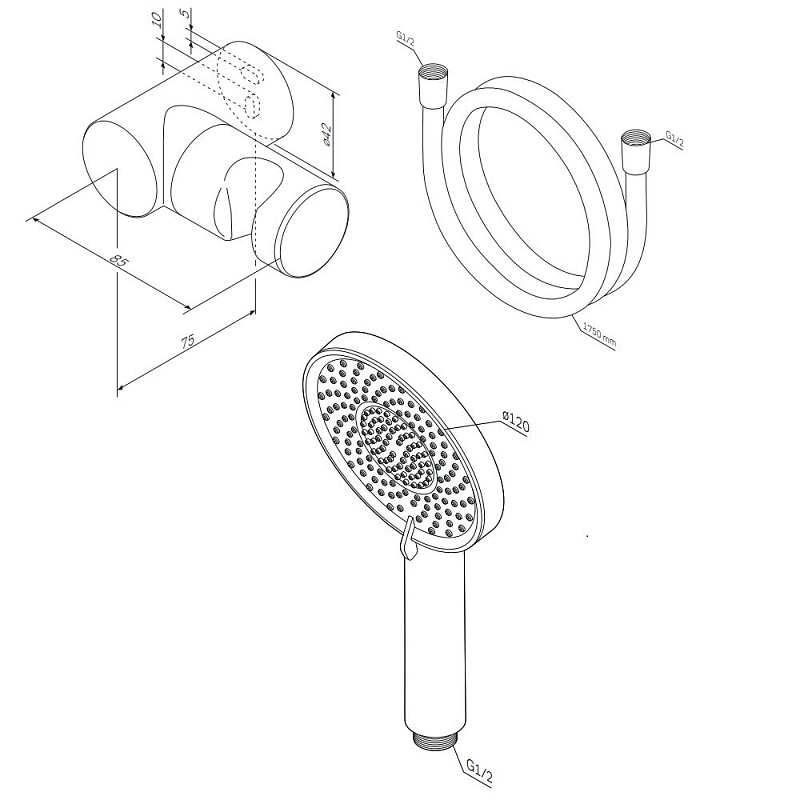 Душевой гарнитур AM.PM X-Joy F01185A022 держатель, шланг, лейка 3 режима, черный