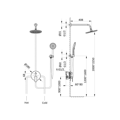 Душевой комплект Esse VSFW-1E1MB, встраиваемый, 2 режима, ограничитель давления Hi Box, черный