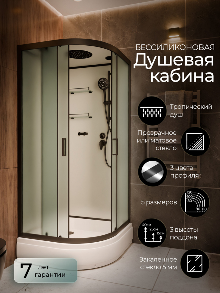 Душевая кабина Frank F409/1 М Black 90x90 матовое стекло, 20062