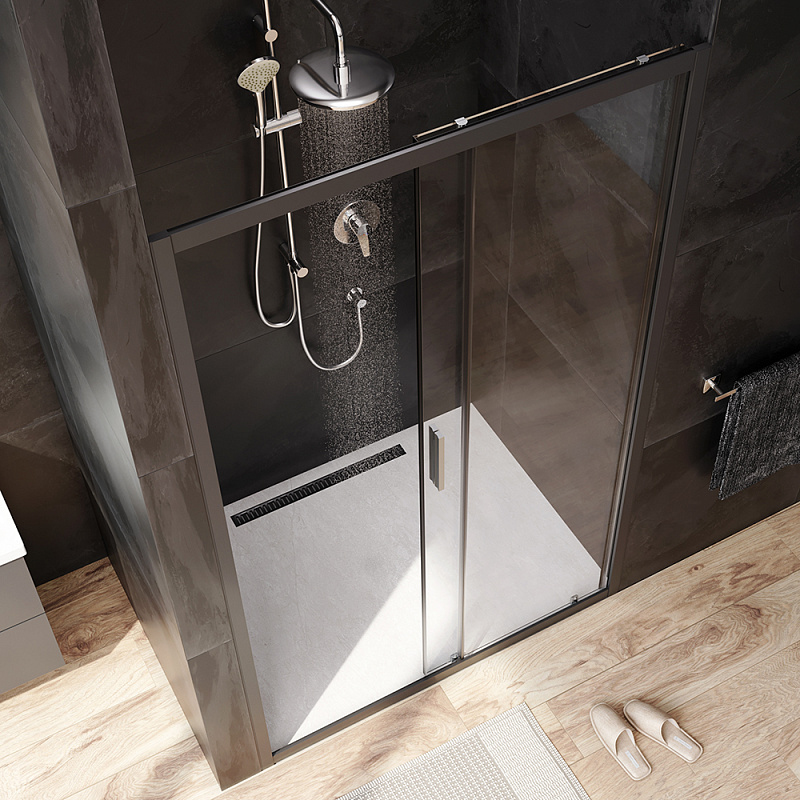 Душевая перегородка с дверью 120x195 AM.PM Gem W90G-120-1-195BT прозрачное стекло, профиль черный матовый