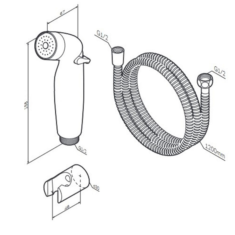 Гигиенический душ (лейка) АM.PM F0202022 со шлангом и держателем, черный матовый