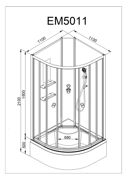 Душевая кабина AvaCan EM 5011 N с гидромассажем 110x110 см, EM5011NGM