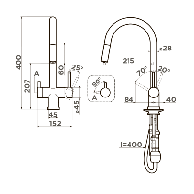 Смеситель для кухни Omoikiri Akita-S-BN латунь/нержавеющая сталь, 4994302