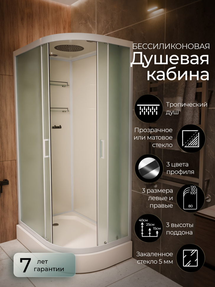 Душевая кабина Frank F412L М White левосторонняя матовое стекло 120х80 см, 20020