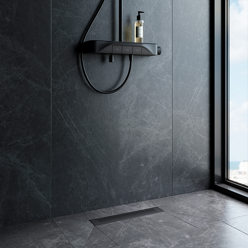 Душевой трап (лоток) 40 AM.PM PrimeFlow W02SC-P11-040-01BM комбинированный затвор с черной матовой решеткой