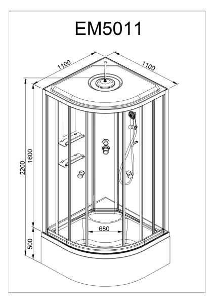 Душевая кабина AvaCan EM 5011 с гидромассажем и электрикой 110x110 см, EM5011GM+EL