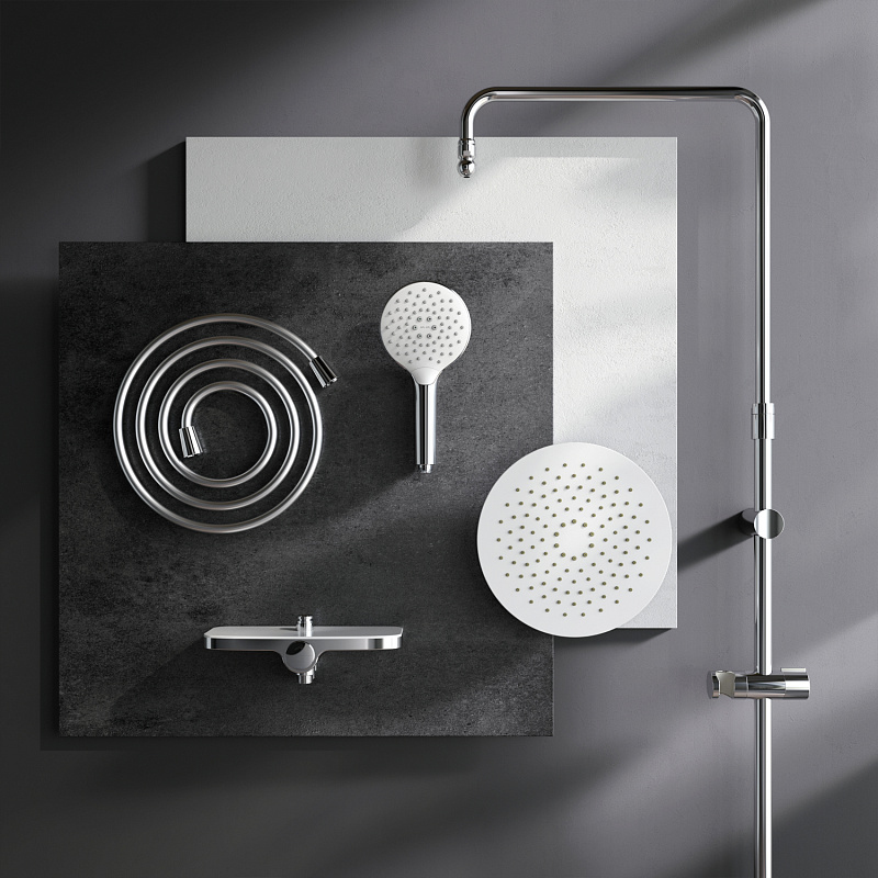 Встраиваемая душевая система AM.PM Like хром: тропический верхний душ, ручной душ, полочка, модуль MultiDock