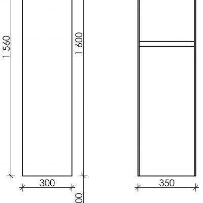 Шкаф-пенал SANCOS Cento подвесной, белый глянец 350х300х1600, PCN35W