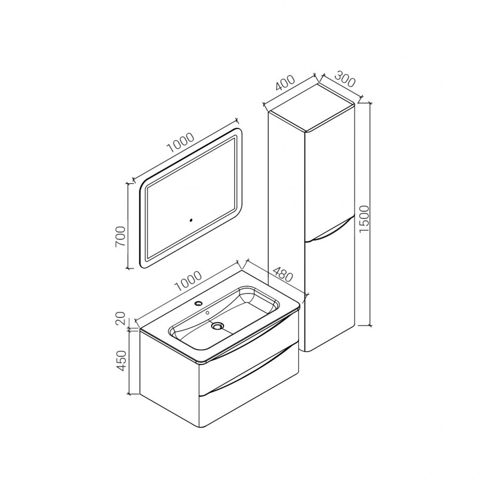 База под раковину Roberta 1000 L.White