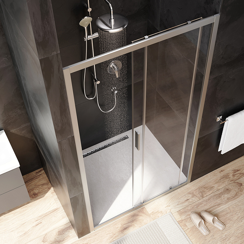 Душевая перегородка с дверью 110x195 AM.PM Gem W90G-110-1-195MT прозрачное стекло, профиль серебристый