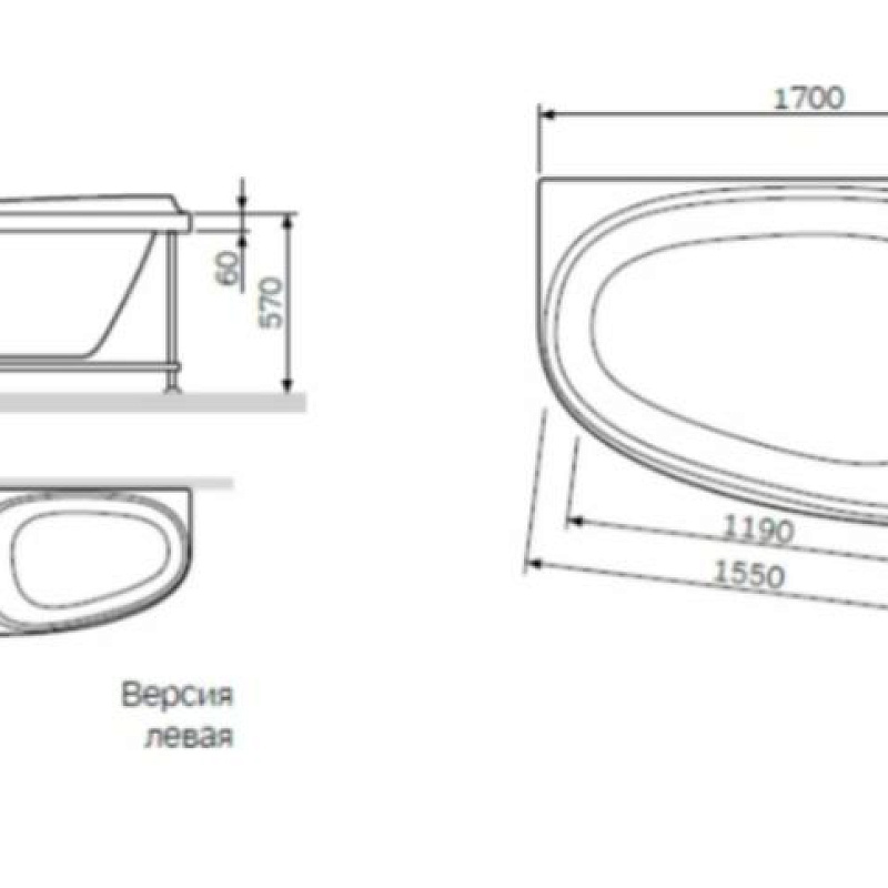Ванна акриловая 110x170 AM.PM Like W80A-170L110W-A асимметричная белая глянцевая