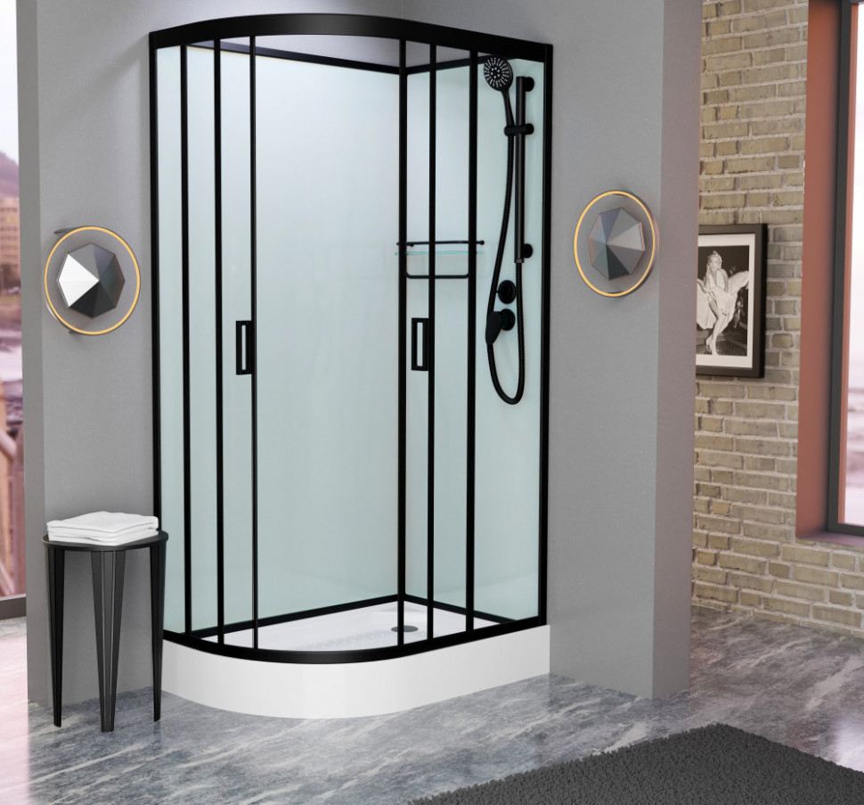 Душевая кабина Frank F412R М Black без крыши матовое стекло 120x80 см, 20060