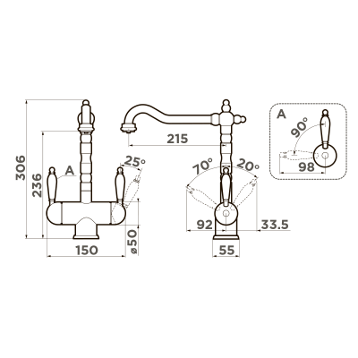 Смеситель для кухни Omoikiri Amagasaki-SI латунь/античное серебро, 4994045