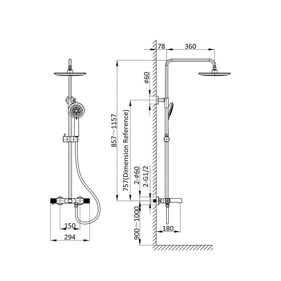 Душевая стойка Desire VSFS-1D1TBG термостатическая, брашированное золото