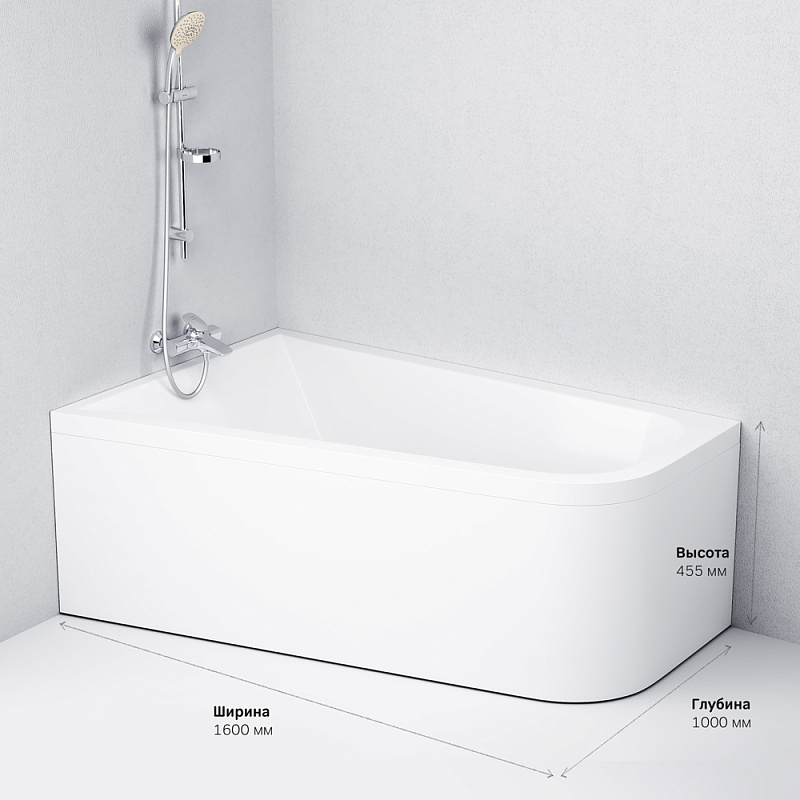 Ванна акриловая 100x160 AM.PM Spirit W72A-160L100W-A2 асимметричная белая глянцевая