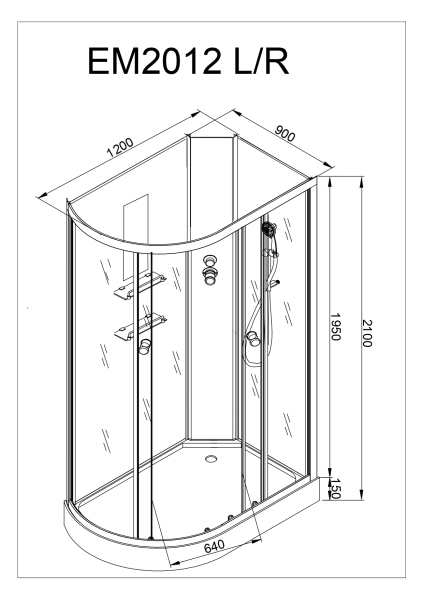 Душевая кабина AvaCan EM 2012 N R с гидромассажем 120x90 см, EM2012RNGM