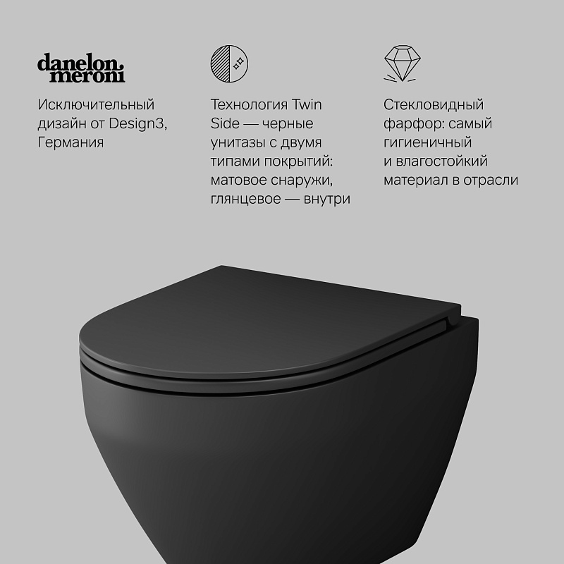 Унитаз подвесной AM.PM Spirit 2.0 C701700MBSC безободковый с сиденьем микролифт, черный матовый