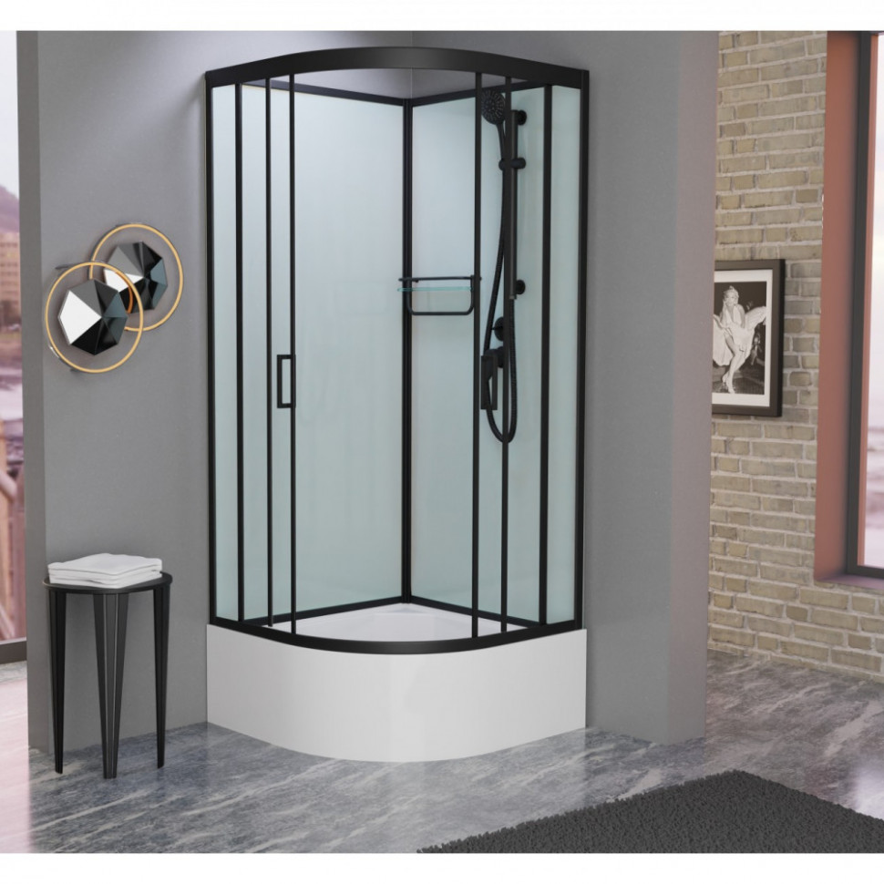 Душевая кабина Frank F409/2 М Black 90x90 без крыши матовое стекло, 20071