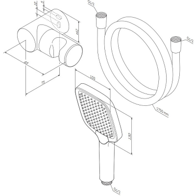 Душевой гарнитур AM.PM Func F0118F000 держатель, шланг, лейка 3 режима, хром