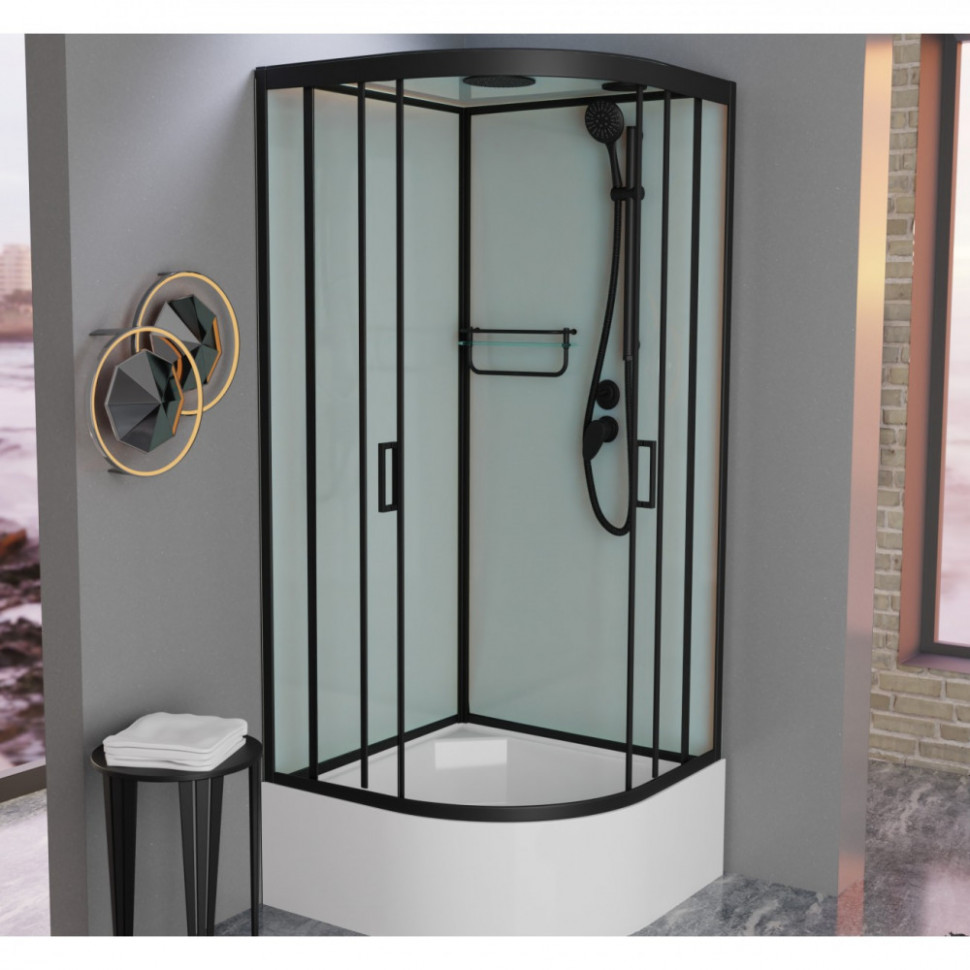 Душевая кабина Frank F409/2 М Black 90x90 матовое стекло, 20070