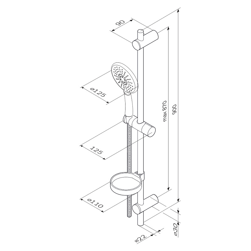 Душевой гарнитур AM.PM Bliss L F0153164 штанга, шланг, лейка 5 режимов, хром