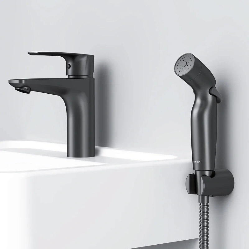 Смеситель для раковины (умывальника) AM.PM Gem F90A03022 c гигиеническим душем, черный