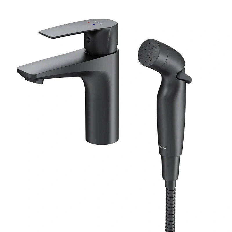 Смеситель для раковины (умывальника) AM.PM Gem F90A03022 c гигиеническим душем, черный