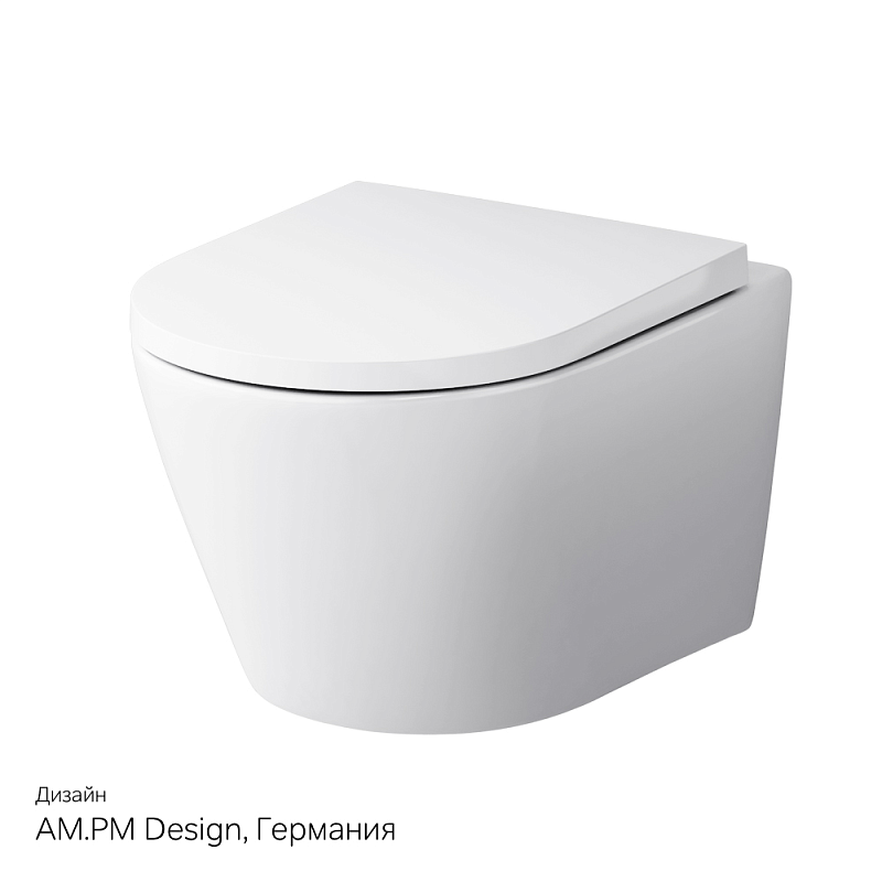Унитаз подвесной AM.PM Sense C741701SC безободковый с сиденьем микролифт, белый