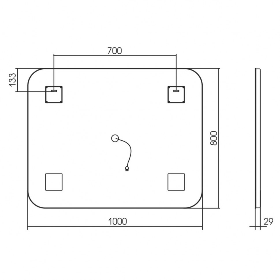 Зеркало LED VLM-2A100 1000x800 c сенсорным выключателем и диммером