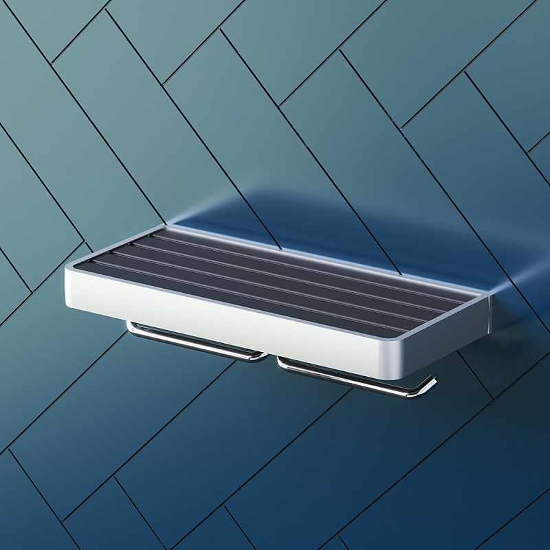 Держатель для туалетной бумаги настенный Damixa Jupiter DA77341900 двойной, с полочкой, серебристый, черный