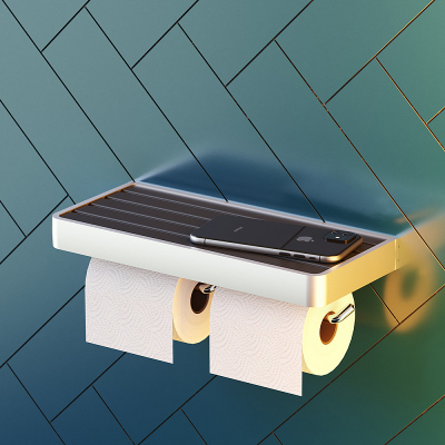 Держатель для туалетной бумаги настенный Damixa Jupiter DA77341900 двойной, с полочкой, серебристый, черный