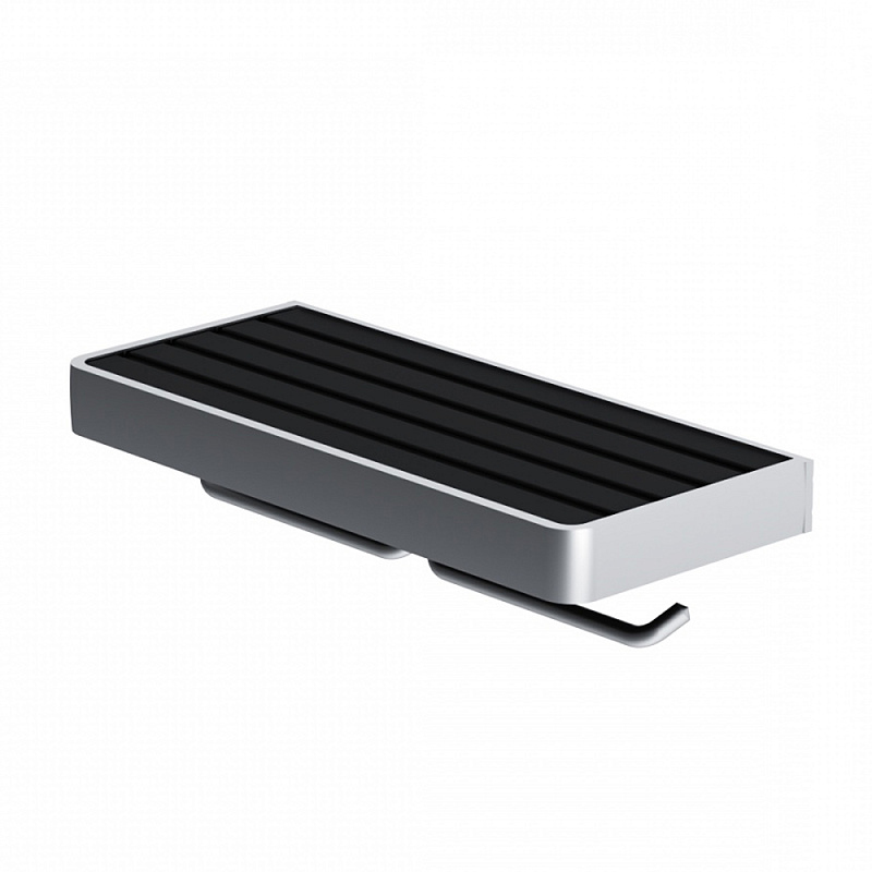 Держатель для туалетной бумаги настенный Damixa Jupiter DA77341900 двойной, с полочкой, серебристый, черный