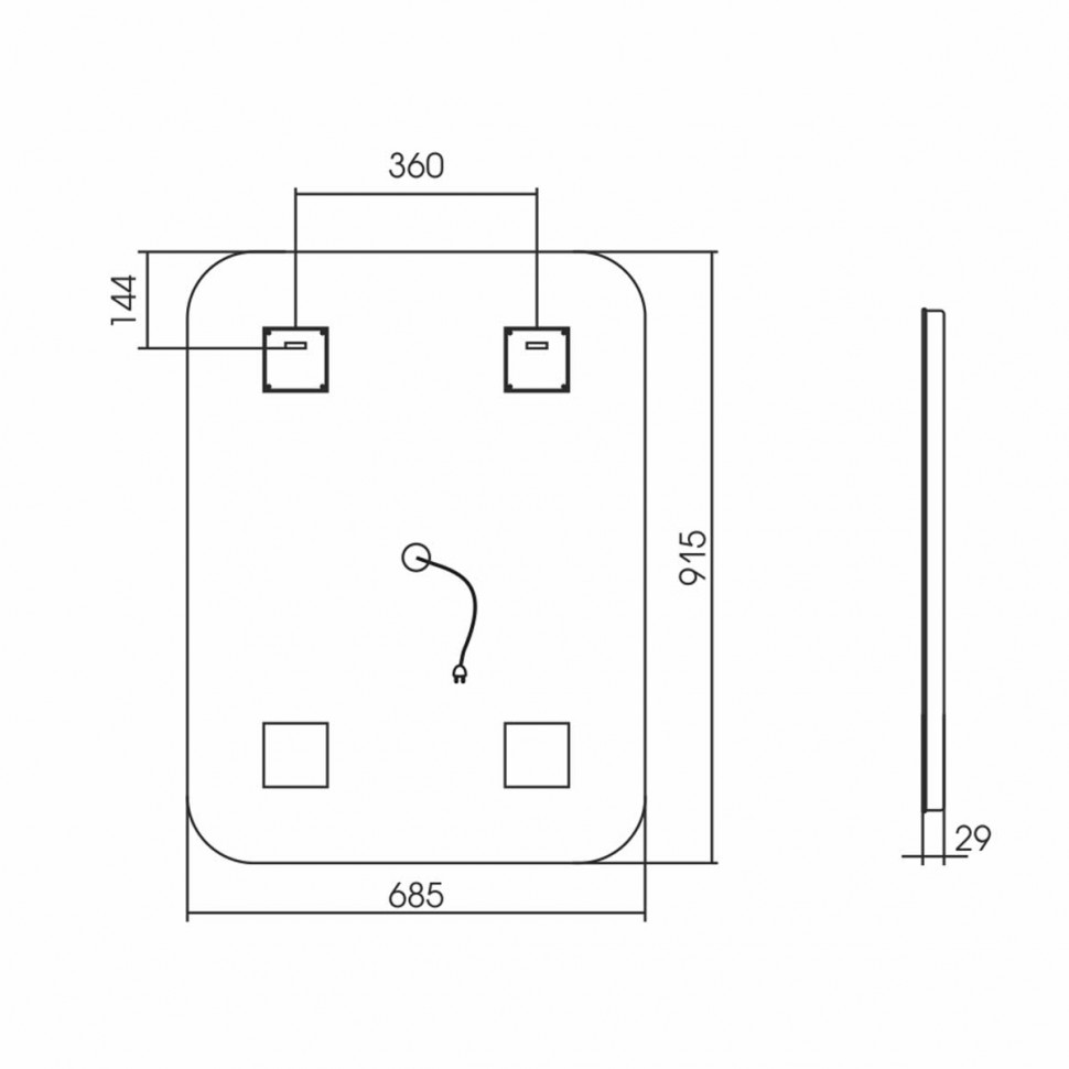 Зеркало LED VLM-2A685 685x915 c сенсорным выключателем и диммером