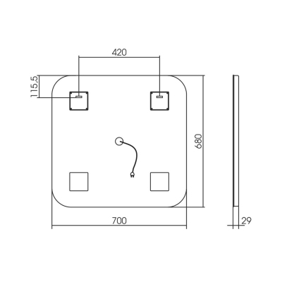 Зеркало LED VLM-2A700 700x680 c сенсорным выключателем и диммером