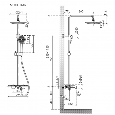 Душевая система Sancos Game с термостатом черный,SC3001MB