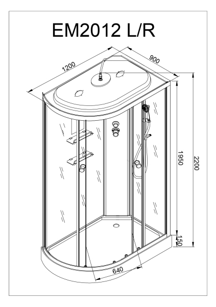 Душевая кабина AvaCan EM2012 R LED с гидромассажем 120x90 см, EM2012RLED+GM