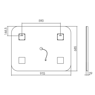 Зеркало LED VLM-2A915 915x685 c сенсорным выключателем и диммером