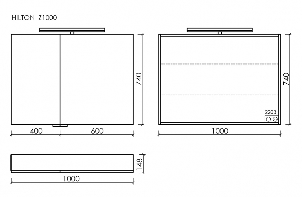 Зеркальный шкаф SANCOS Hilton с LED подсветкой 1000x148х740, Z1000