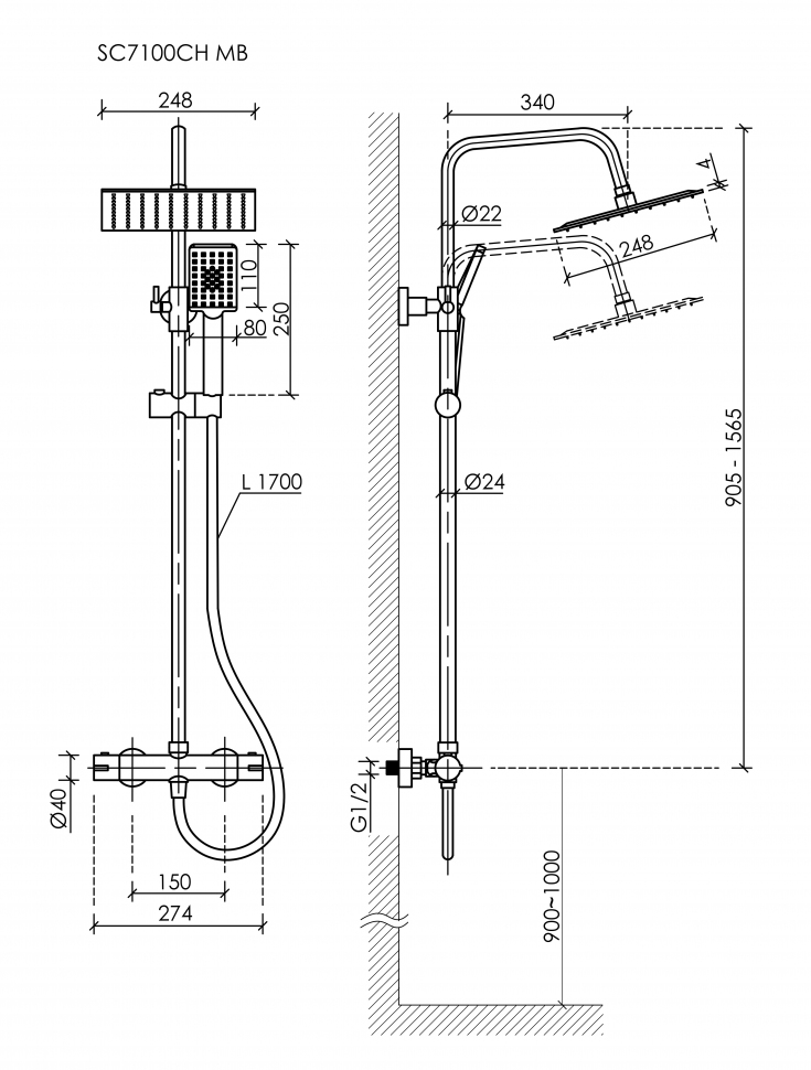 Душевая система Sancos Kanedo с термостатом черный матовый,SC7100MB
