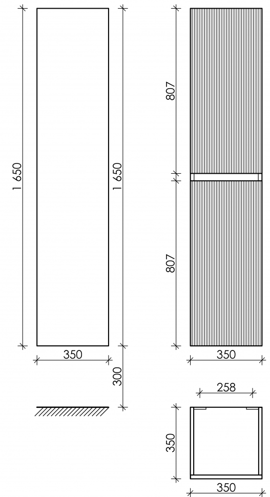 Шкаф-пенал SANCOS Snob R подвесной, Bianco 350х350х1650, PSNR35W