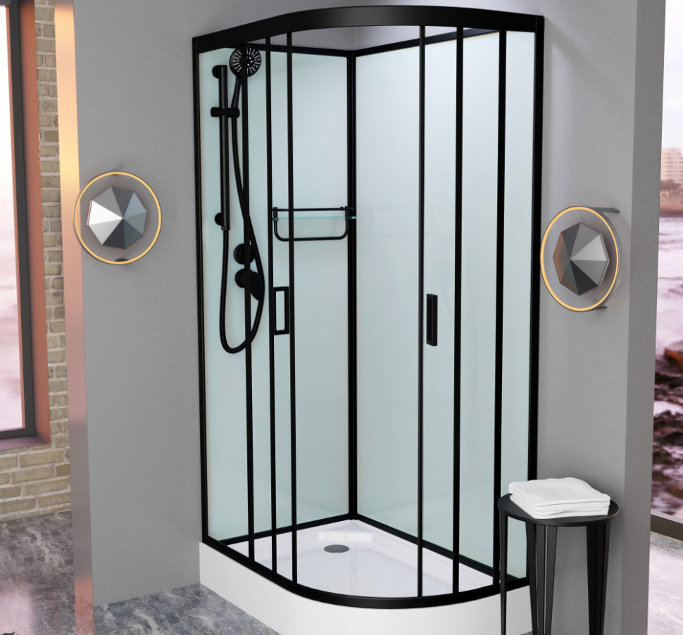 Душевая кабина Frank F418L М Black без крыши матовое стекло 100x80 см, 20051