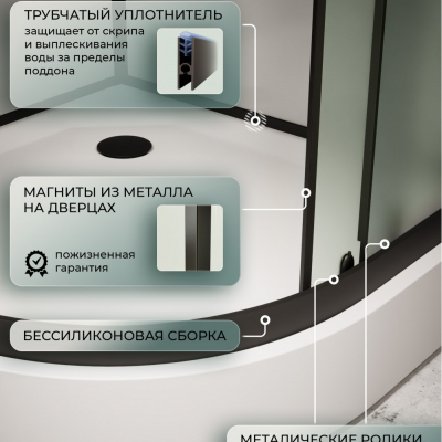 Душевая кабина Frank F418L М Black левосторонняя матовое стекло 	100х80 см, 20050