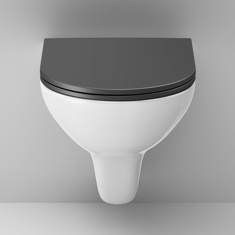 Унитаз подвесной AM.PM Gem C901700SCmb безободковый, белый, с черным сиденьем