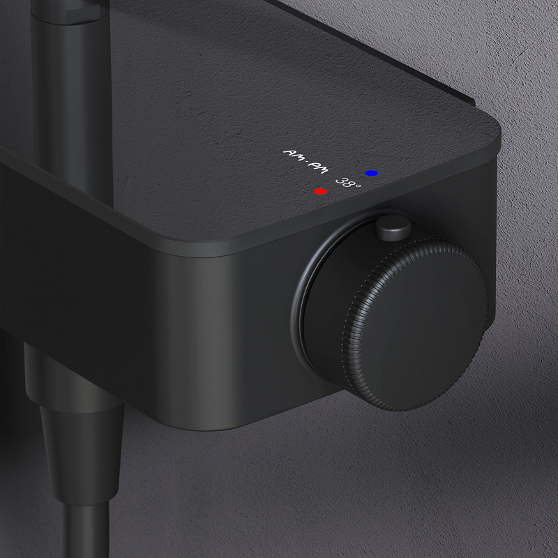 Душевая система AM.PM Inspire 2.0 F0750A522 стойка с тропическим душем, термостатом, смесителем, изливом, черная матовая