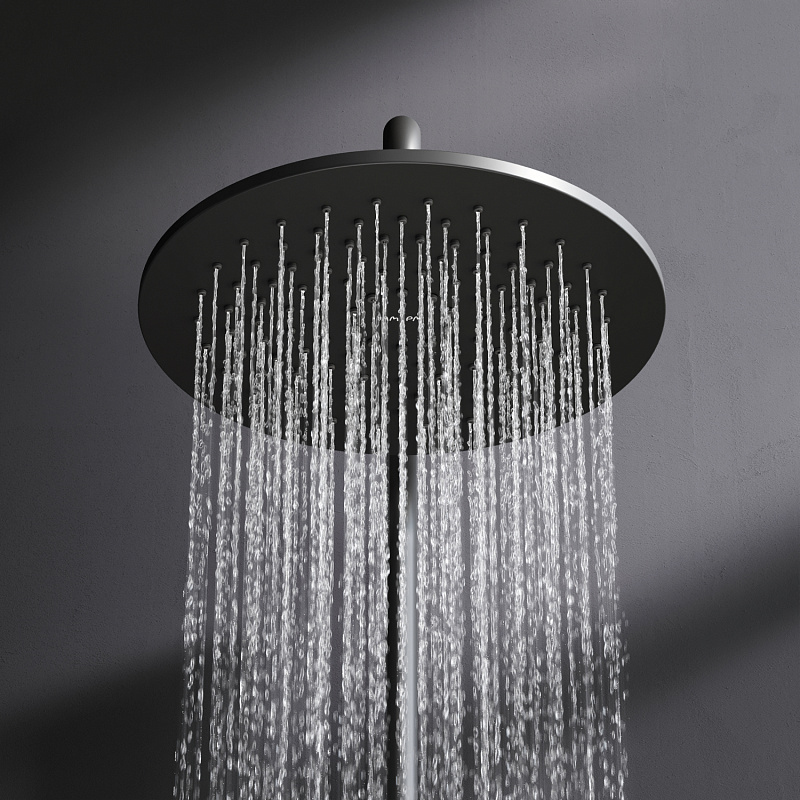 Душевая система AM.PM Inspire 2.0 F0750A522 стойка с тропическим душем, термостатом, смесителем, изливом, черная матовая