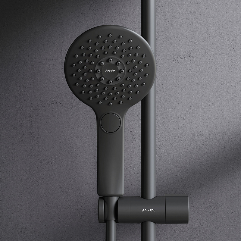 Душевая система AM.PM Inspire 2.0 F0750A522 стойка с тропическим душем, термостатом, смесителем, изливом, черная матовая