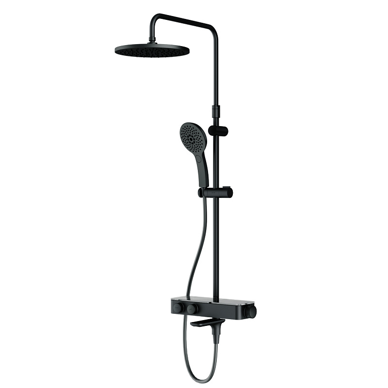 Душевая система AM.PM Inspire 2.0 F0750A522 стойка с тропическим душем, термостатом, смесителем, изливом, черная матовая