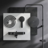 Душевая система AM.PM Inspire 2.0 F0750A522 стойка с тропическим душем, термостатом, смесителем, изливом, черная матовая