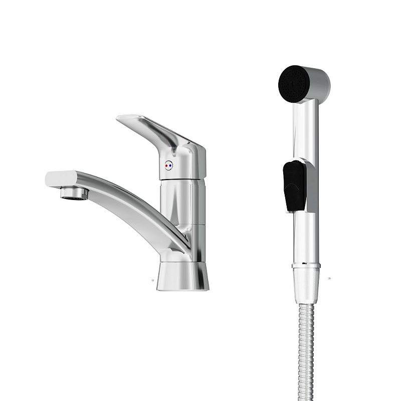 Смеситель для раковины (умывальника) Damixa Jupiter 770230001 с гигиеническим душем, поворотным изливом, хром