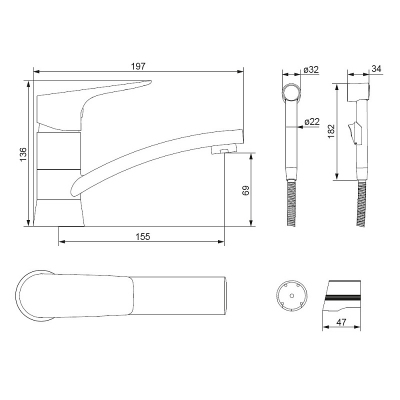 Смеситель для раковины (умывальника) Damixa Jupiter 770230001 с гигиеническим душем, поворотным изливом, хром